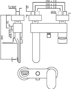 Смеситель для ванны Jaquar Opal Prime чёрный матовый OPP-BLM-15119PM Смеситель для ванны Jaquar Opal Prime чёрный матовый OPP-BLM-15119PM, 2