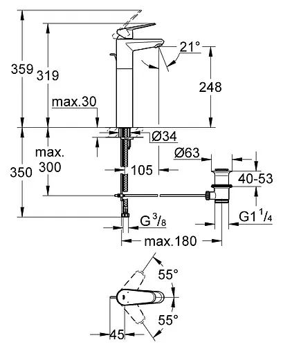 Смеситель для раковины Grohe Eurodisc Cosmopolitan хром 23055002