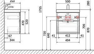 Тумба под умывальник подвесная Jorno Moduo Slim 50 белый Mod.01.50/P/W Тумба под умывальник подвесная Jorno Moduo Slim 50 белый Mod.01.50/P/W, 2