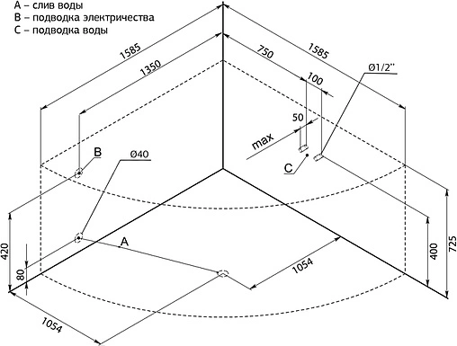 Ванна акриловая Aquanet Santiago 160x160 00204034