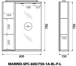 Шкаф-зеркало BelBagno FLY-MARINO 60 L Bianco Lucido MARINO-SPC-600/750-1A-BL-P-L, 2