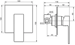 Смеситель для душа скрытого монтажа Damixa Gala чёрный матовый 537500300, 2