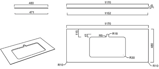 Столешница для раковин встраиваемых сверху Kerama Marazzi Plaza Classic PL2 120 риальто тёмный серый лаппатированный PL2.VT93\120T