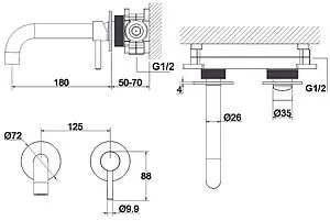 Смеситель для раковины из стены WHITECROSS Y black чёрный матовый Y1216BL, 2