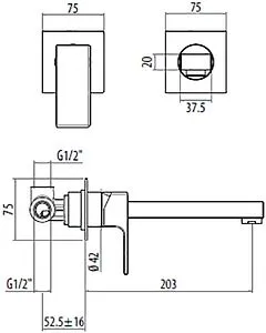 Смеситель для раковины из стены Gattoni Kubik хром 2537/25C0, 2