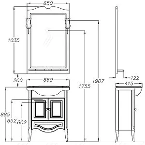 Тумба под умывальник напольный Opadiris Брунелла 65 белый матовый 00-00000474, 2