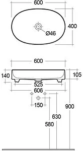 Раковина Kludi Resa O 60x40 белый 58CW2043 Раковина Kludi Resa O 60x40 белый 58CW2043, 2