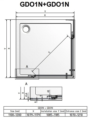 Душевое ограждение 1200x1200мм прозрачное стекло Roltechnik Elegant Neo Line GDO1N+GDO1N/1200*1200 188-1200000-00-02+188-1200000-00-02