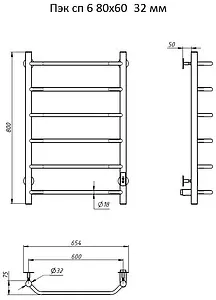 Полотенцесушитель электрический лесенка Тругор Пэк сп 6 80х60 32 мм полированная сталь Полотенцесушитель электрический лесенка Тругор Пэк сп 6 80х60 32 мм полированная сталь, 2
