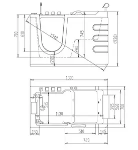 Ванна акриловая с гидромассажем Abber 130x70 L AB9000 B L Ванна акриловая с гидромассажем Abber 130x70 L AB9000 B L, 3