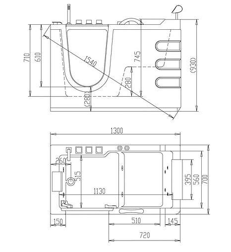 Ванна акриловая с гидромассажем Abber 130x70 L AB9000 B L