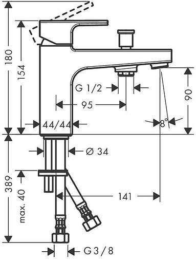 Смеситель на борт ванны на 1 отверстие Hansgrohe Vernis Shape Monotrou хром 71463000