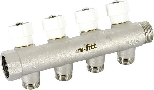 Коллектор регулирующий проходной 4 отвода ¾&quot;в/н x ½&quot;н Uni-fitt 400N3241