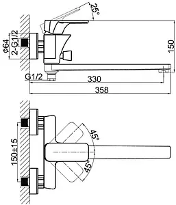 Смеситель для ванны с длинным изливом D&K Berlin Humboldt зелёный/хром DA1433312 Смеситель для ванны с длинным изливом D&K Berlin Humboldt зелёный/хром DA1433312, 2