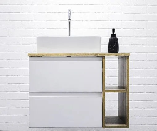 Тумба под умывальник подвесная Домино Frost 70 белый/дуб вотан DF3401T