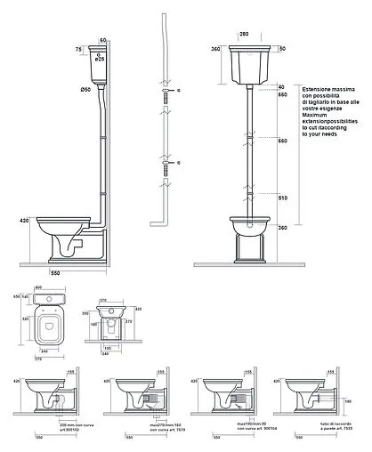 Унитаз-компакт с высоким бачком Kerasan Waldorf белый