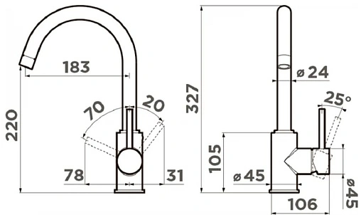 Смеситель для кухни Omoikiri Shinagawa-S-BN нержавеющая сталь 4994336