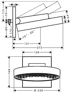 Лейка верхнего душа с настенным креплением Hansgrohe Rainfinity 250 1jet EcoSmart хром/графит 26227000 Лейка верхнего душа с настенным креплением Hansgrohe Rainfinity 250 1jet EcoSmart хром/графит 26227000, 2