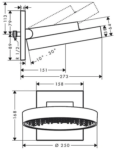 Лейка верхнего душа с настенным креплением Hansgrohe Rainfinity 250 1jet EcoSmart хром/графит 26227000