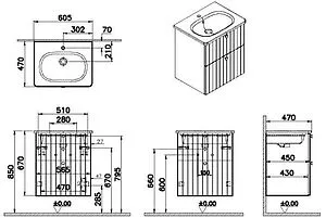 Тумба-умывальник подвесная VitrA Root Groove 60 серый 69417, 2