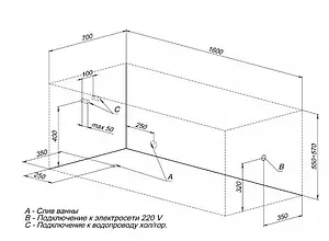 Ванна акриловая Aquanet Dali 160x70 00239384 Ванна акриловая Aquanet Dali 160x70 00239384, 3