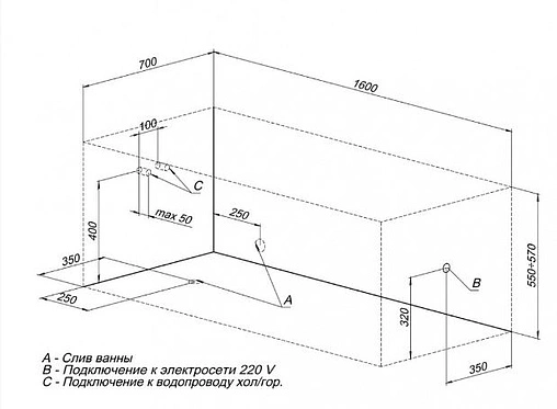 Ванна акриловая Aquanet Dali 160x70 00239384