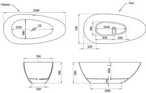 Ванна отдельностоящая из искусственного камня Toni Arti Trivero 160x70 c переливом TA-PT17070P Ванна отдельностоящая из искусственного камня Toni Arti Trivero 160x70 c переливом TA-PT17070P, 2