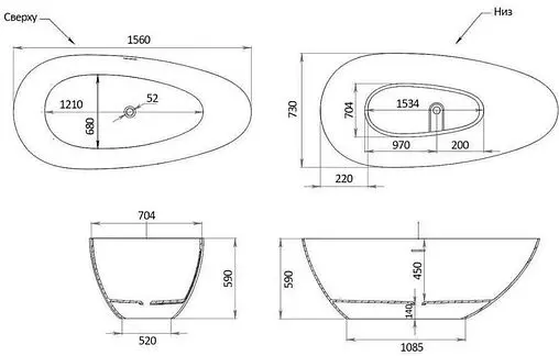 Ванна отдельностоящая из искусственного камня Toni Arti Trivero 160x70 c переливом TA-PT17070P