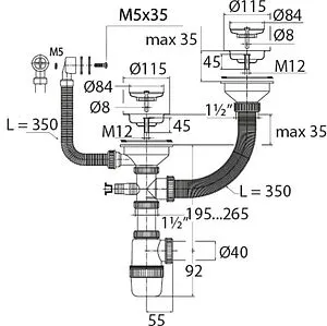 Сифон бутылочный для двойной мойки с переливом VIRPlast Элит 30986178 Сифон бутылочный для двойной мойки с переливом VIRPlast Элит 30986178, 2