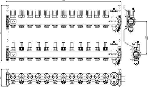 Группа коллекторная с расходомерами 12 отводов 1&quot;в/в x ¾&quot;ек Valtec VTc.579.EMNX.0612