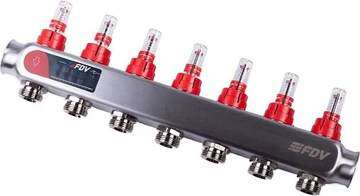 Группа коллекторная с расходомерами 7 отводов 1&quot;в/в x ¾&quot;ек FDV S1101A-1/7