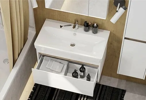 Тумба-умывальник подвесная Aquaton Марти 80 белый/ясень шимо 1A2832K0MY010