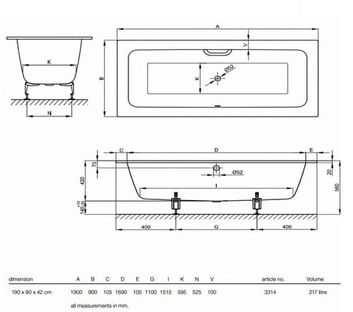 Ванна стальная Bette One 190x90 белый 3314-000 Ванна стальная Bette One 190x90 белый 3314-000
