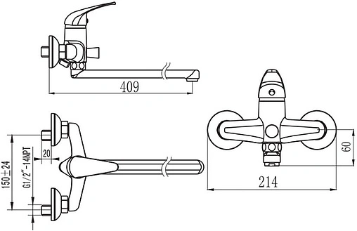 Смеситель для ванны с длинным изливом SMARTsant Реал хром SM033502AA