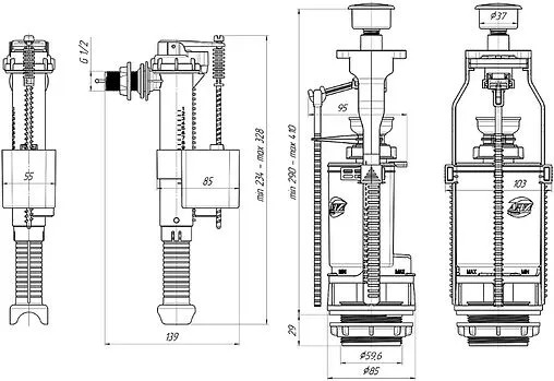 Комплект арматуры для бачка однорежимный ½&quot; пластик боковой Ани Пласт WC8010