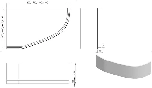 Панель для ванны фронтальная левая C-bath Atlant 150x100x56 L белый CBAP0102L