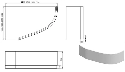 Панель для ванны фронтальная левая C-bath Atlant 150x100x56 L белый CBAP0102L Панель для ванны фронтальная левая C-bath Atlant 150x100x56 L белый CBAP0102L