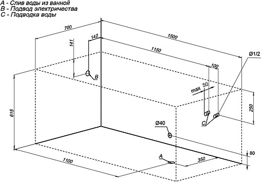 Ванна акриловая Aquanet Gloria 150x70 00203936