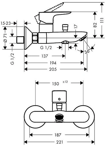 Смеситель для ванны Hansgrohe Talis E чёрный матовый 71740670