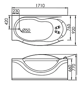 Ванна акриловая с гидромассажем Gemy 171x92 L G9072 O L, 2