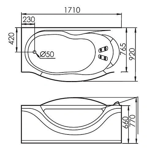 Ванна акриловая с гидромассажем Gemy 171x92 L G9072 O L