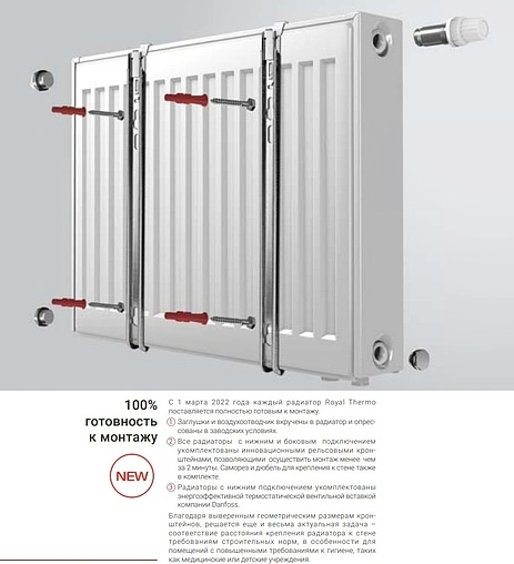 Радиатор стальной панельный Royal Thermo COMPACT тип 11 300 x 1800 мм Bianco Traffico C11-300-1800/9016
