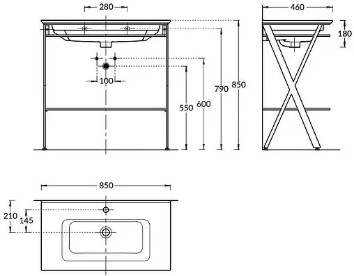 Консоль с умывальником напольная Kerama Marazzi Piano Next 85 чёрный PIA.N.85\BLK+PI.wb.85