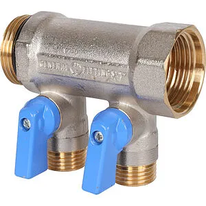 Коллектор запорный проходной 2 отвода синий 1"в/н x ½"н Stout SMB 6211 011202 Коллектор запорный проходной 2 отвода синий 1"в/н x ½"н Stout SMB 6211 011202, 1