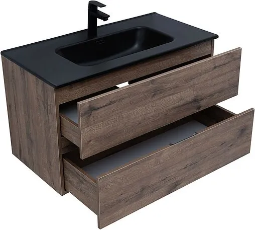 Тумба-умывальник подвесная Aquanet Алвита New 90 дуб веллингтон/табак 00334187+00284029