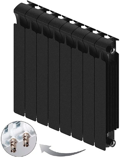 Радиатор биметаллический 8 секций нижнее правое подключение Rifar Monolit Ventil 500 черный RMVRF50008 ant