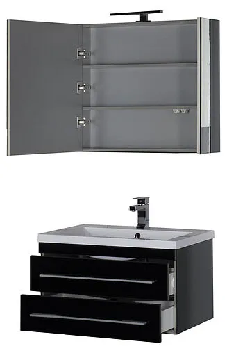 Шкаф-зеркало Aquanet Верона 75 L чёрный 00175385