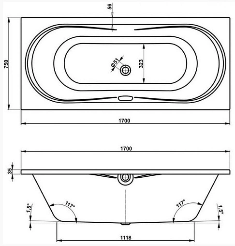 Ванна акриловая Vagnerplast Briana 170x75 VPBA170BRI2X-04