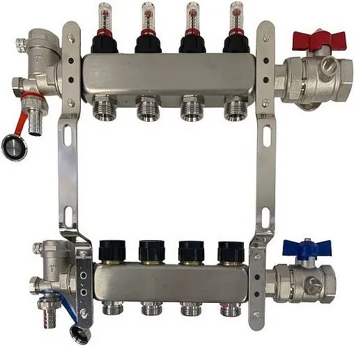 Группа коллекторная с расходомерами 9 отводов 1&quot;в/в x ¾&quot;ек WAAG WG.589.0609.F