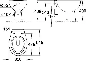 Унитаз приставной безободковый Grohe Bau Ceramic белый 39430000, 2